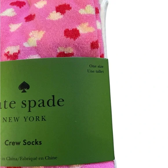 Kate Spade Pink and Red Heart Crew Socks 3 pair o/s - Picture 2 of 5